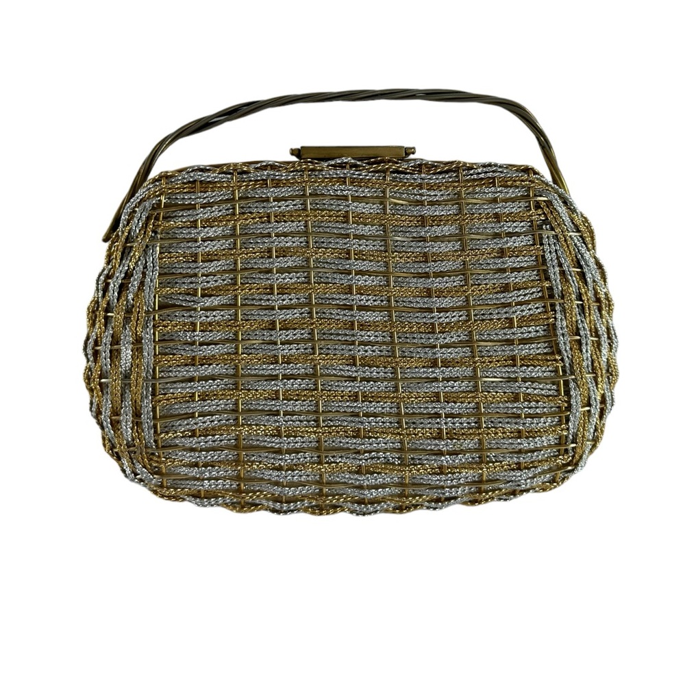 Genuine vintage KORET woven gold silver mesh wicker handbag purse